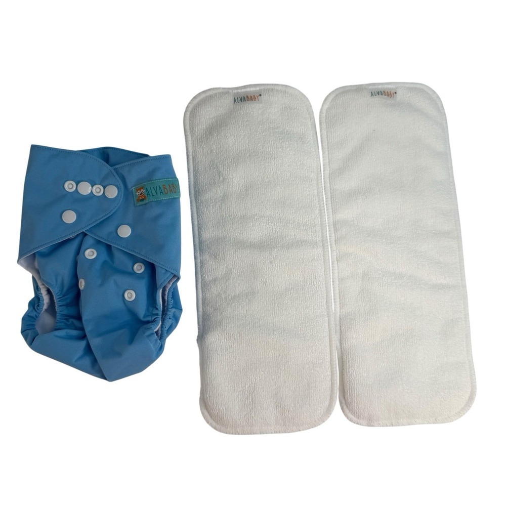 AlvaBaby Cloth Diaper With 2 Inserts Reusable Liner OS OSMF Blue NEW